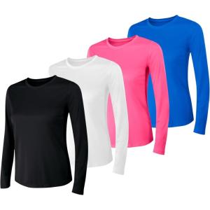 Hanes Women’s Sport Cool Dri Performance Long Sleeve T-Shirt(Black/White/Pink/Blue – 4 Pack)