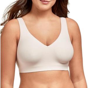 Hanes Womens Wireless Bra, Smooth Comfort Full-Coverage T-Shirt Bra for Women, Single Or 2-Pack(Light Buff)
