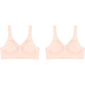 Hanes Womens Wireless Bra, Smooth Comfort Full-Coverage T-Shirt Bra for Women, Single Or 2-Pack(Light Buff/Light Buff)