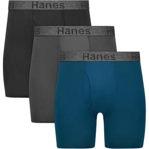Hanes mens Stay Dry Pouch Boxer Briefs, Performance Stretch Boxer Brief With Leak Protection, 3-pack(Black  Grey  Blue)