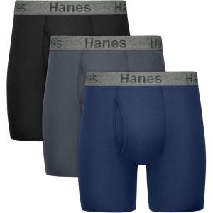 Hanes mens Stay Dry Pouch Boxer Briefs, Performance Stretch Boxer Brief With Leak Protection, 3-pack(Black  Grey  Navy Blue)