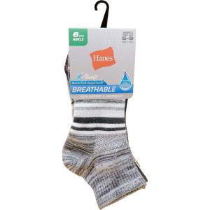 Hanes womens Hanes Women’s 6-pair Lightweight Breathable Ventilation Ankle Socks(Black/Grey – 6 Pack)