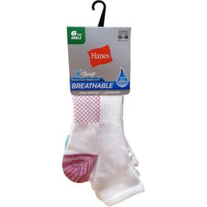 Hanes womens Hanes Women’s 6-pair Lightweight Breathable Ventilation Ankle Socks(White Assorted)