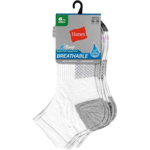 Hanes womens Hanes Women’s 6-pair Lightweight Breathable Ventilation Ankle Socks(White Basic – 6 Pack)