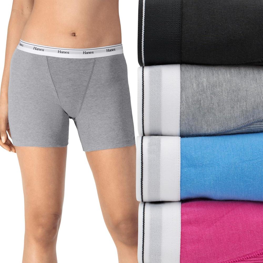 imageHanes Originals Womens MidThigh Boxer Brief Pack Stretch Cotton Underwear 4PackFashion Color Mix