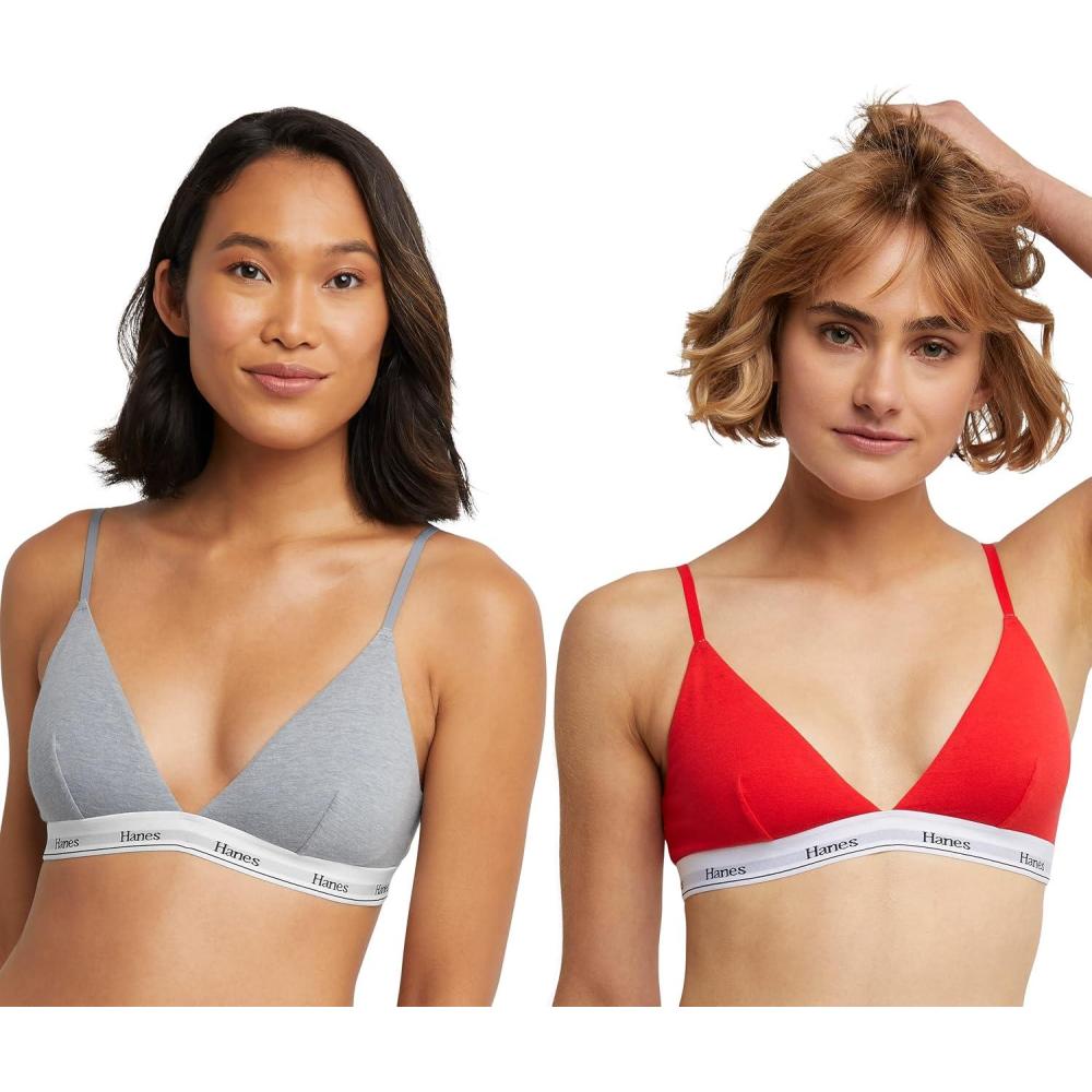 imageHanes Womens Triangle Bralette Pack 2Pack Originals Breathable Stretch Cotton Bras for Women Wireless BraShelton RedConcrete Heather