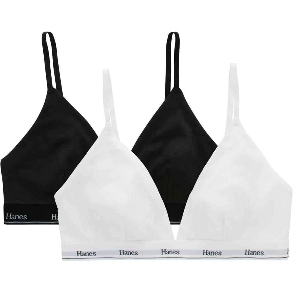 imageHanes Womens Triangle Bralette Pack 2Pack Originals Breathable Stretch Cotton Bras for Women Wireless BraWhiteBlack