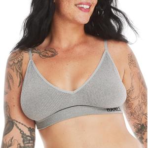 Hanes Women’s Originals Seamless Triangle Rib Bralette, Soft Ribbed Bras, ComfortFlex Fit Bra(Heritage Grey Marle)