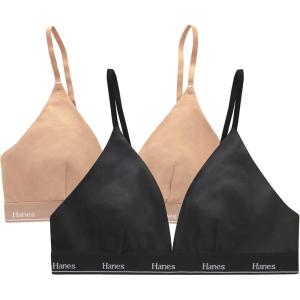 Hanes Women’s Triangle Bralette Pack, 2-Pack, Originals Breathable Stretch Cotton Bras for Women, Wireless Bra(Black/Deep Glow)