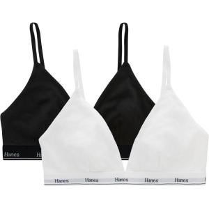 Hanes Women’s Triangle Bralette Pack, 2-Pack, Originals Breathable Stretch Cotton Bras for Women, Wireless Bra(White/Black)
