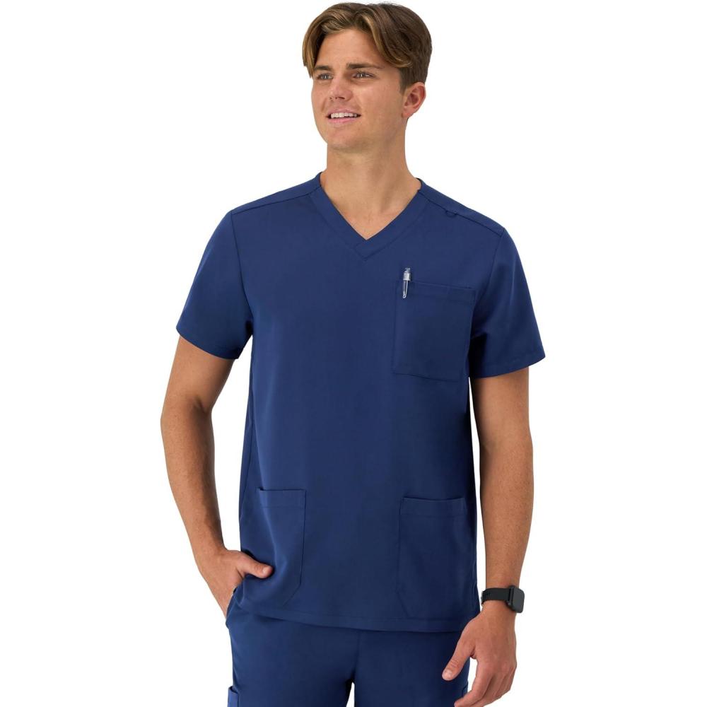imageHanes Mens Scrubs Healthcare Top MoistureWicking Stretch Scrub Shirts for Men Odor ControlAthletic Navy