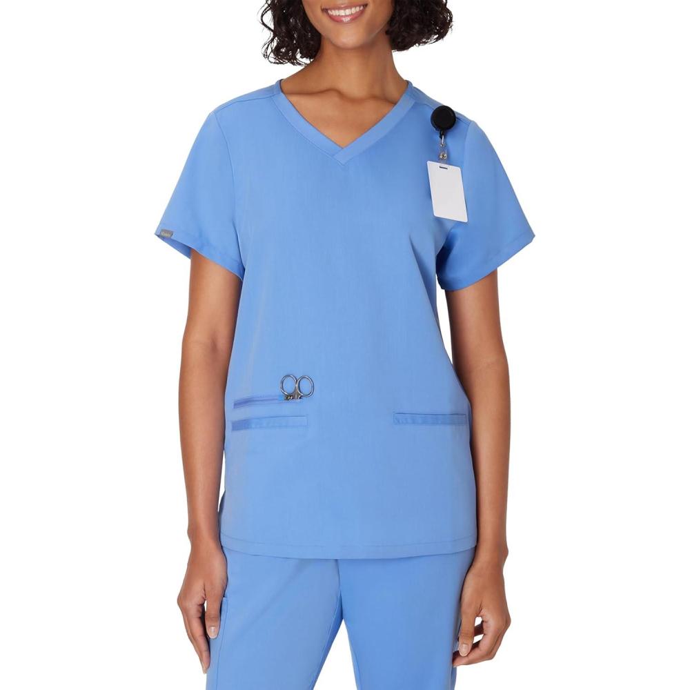 imageHanes Womens Hanes Womens Premium Scrubs Top with Pockets Comfort Fit Scrubs for Women Nurse EssentialsCeil Blue 2