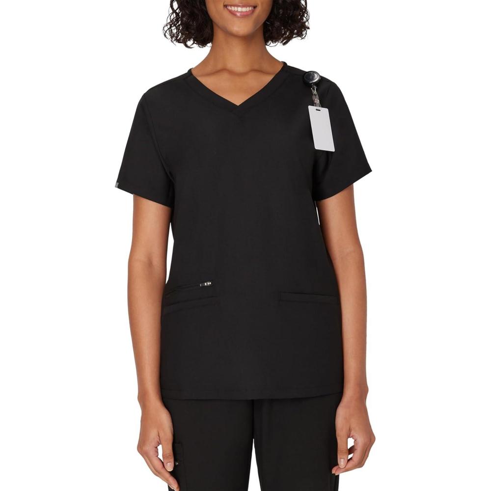imageHanes Womens Hanes Womens Premium Scrubs Top with Pockets Comfort Fit Scrubs for Women Nurse EssentialsNew Ebony