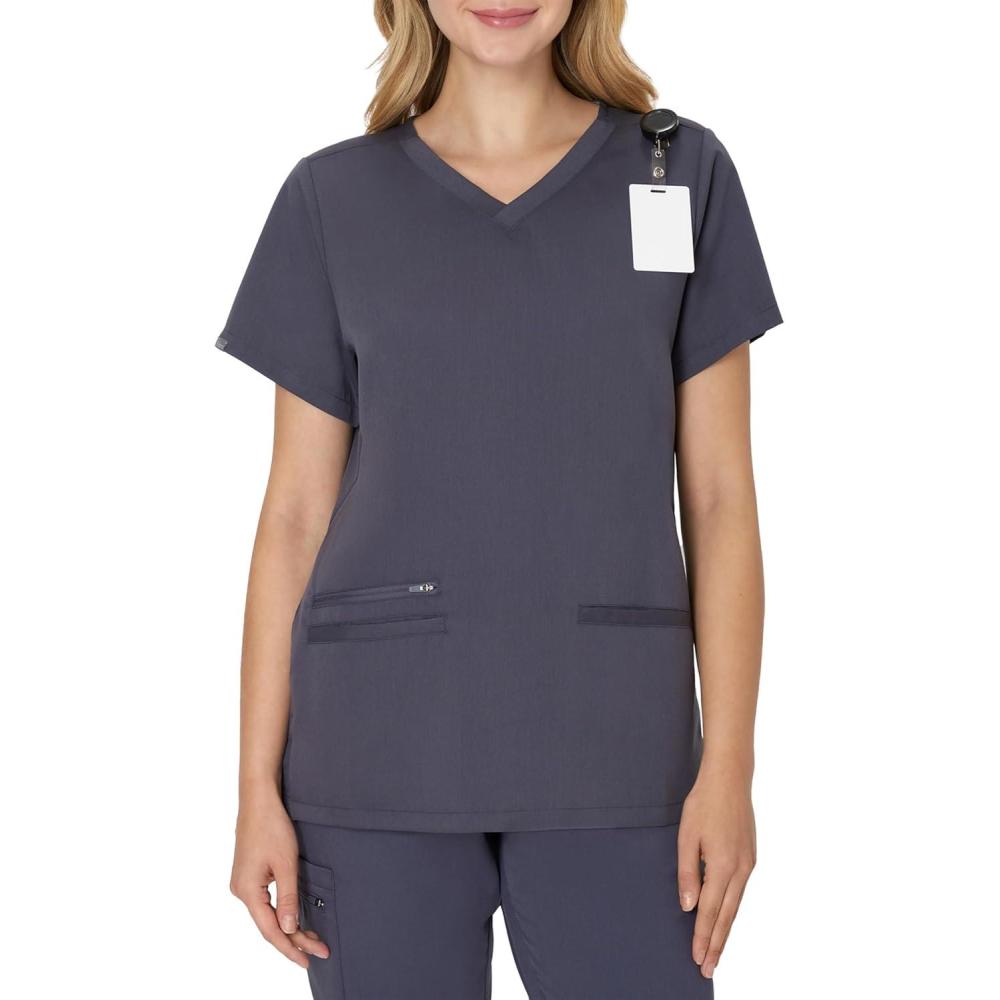 imageHanes Womens Hanes Womens Premium Scrubs Top with Pockets Comfort Fit Scrubs for Women Nurse EssentialsPeppercorn Grey