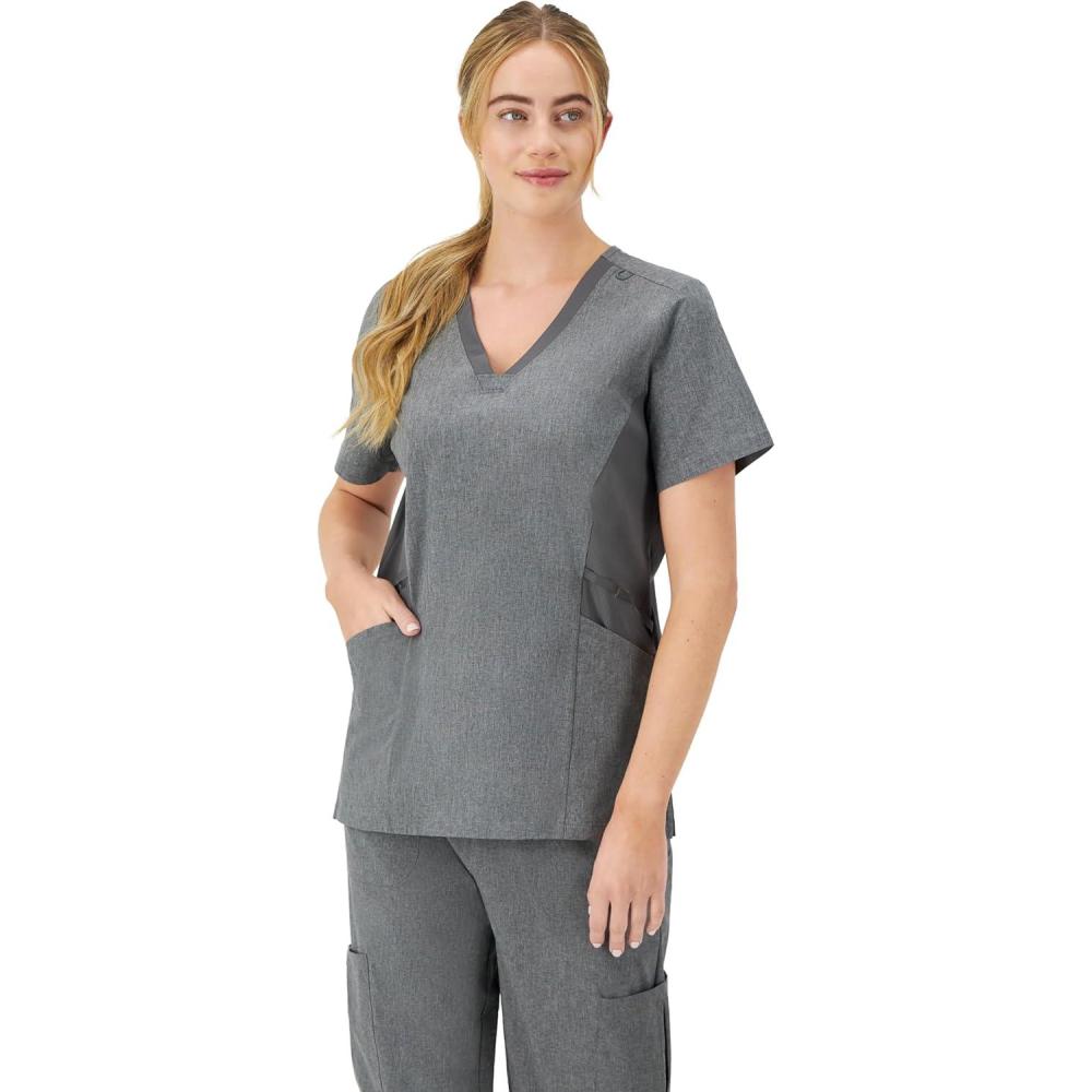 imageHanes Womens Scrubs Healthcare Top MoistureWicking Stretch Scrub Shirts Ribbed Side PanelsEbony Heather