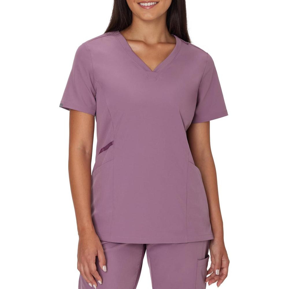 imageHanes Womens Scrubs Healthcare Top MoistureWicking Stretch Scrub Shirts Ribbed Side PanelsPurple Mauve