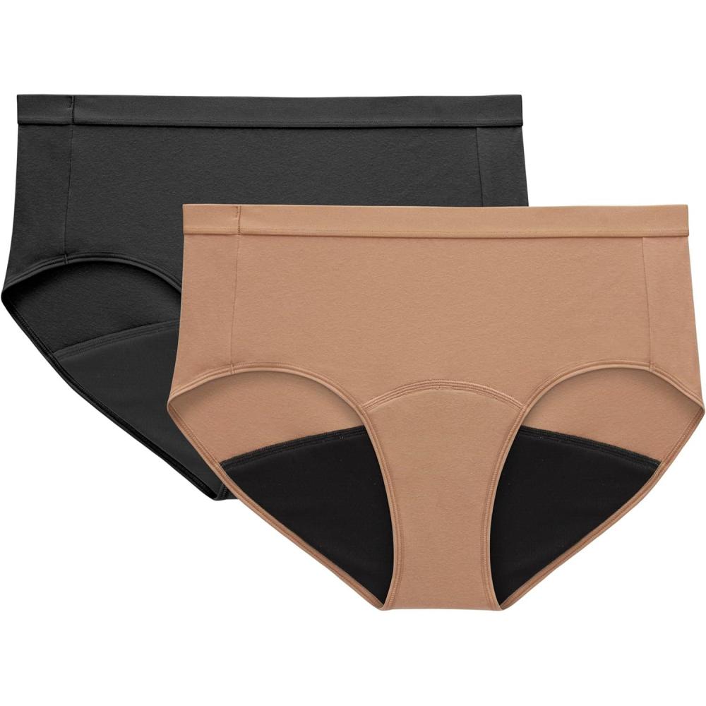 imageHanes womens Just My Size Comfort Period Brief Period Underwear Super Leaks 2pack Plus SizesPecanBlack