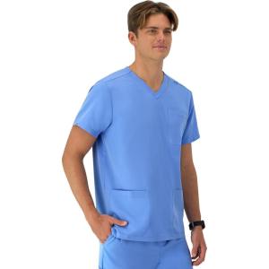 Hanes Mens Scrubs Healthcare Top, Moisture-Wicking Stretch Scrub Shirts for Men, Odor Control(Ceil Blue 2)