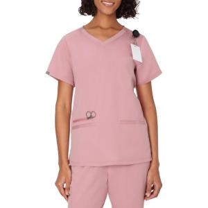 Hanes Womens Hanes Women’s Premium Scrubs Top with Pockets, Comfort Fit Scrubs for Women, Nurse Essentials(Pink Mauve)