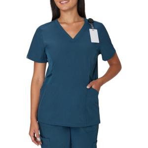 Hanes Women’s Scrubs Healthcare Top, Moisture-Wicking Stretch Scrub Shirts, Ribbed Side Panels(Caribbean Blue)