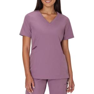 Hanes Women’s Scrubs Healthcare Top, Moisture-Wicking Stretch Scrub Shirts, Ribbed Side Panels(Purple Mauve)