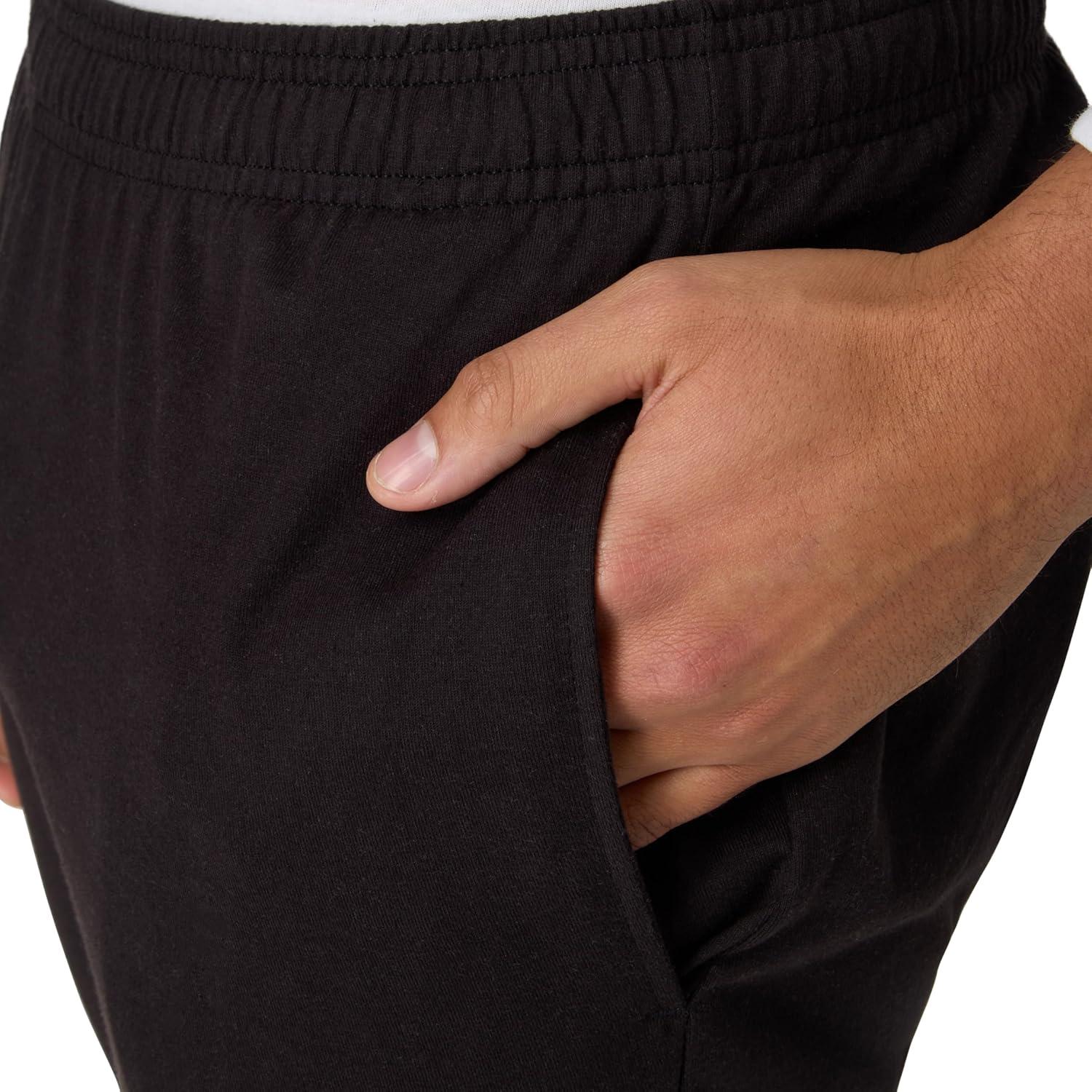 imageHanes Mens Cotton Jersey Jogger Knit Sweatpants with Pockets Jogger Cinched Cuff and Straight LegBlack