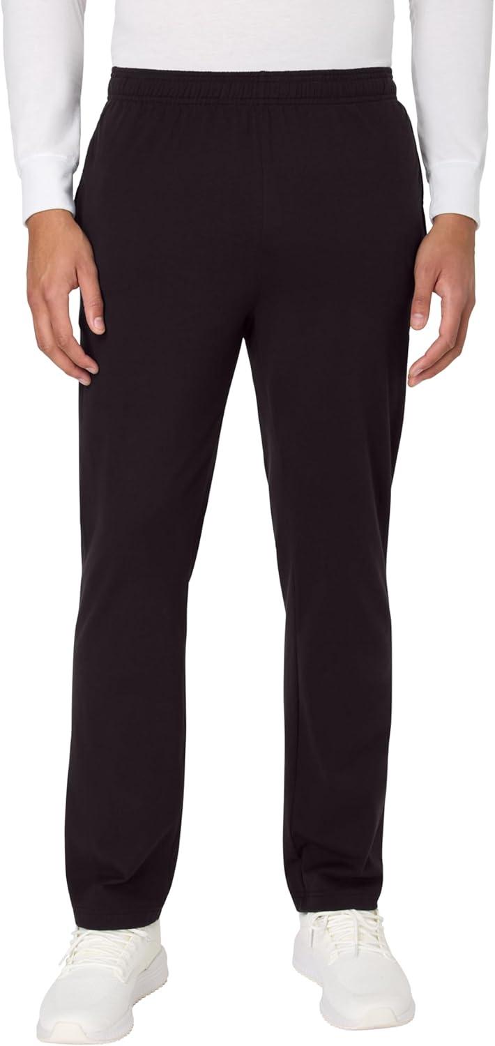 imageHanes Mens Cotton Jersey Jogger Knit Sweatpants with Pockets Jogger Cinched Cuff and Straight LegBlack