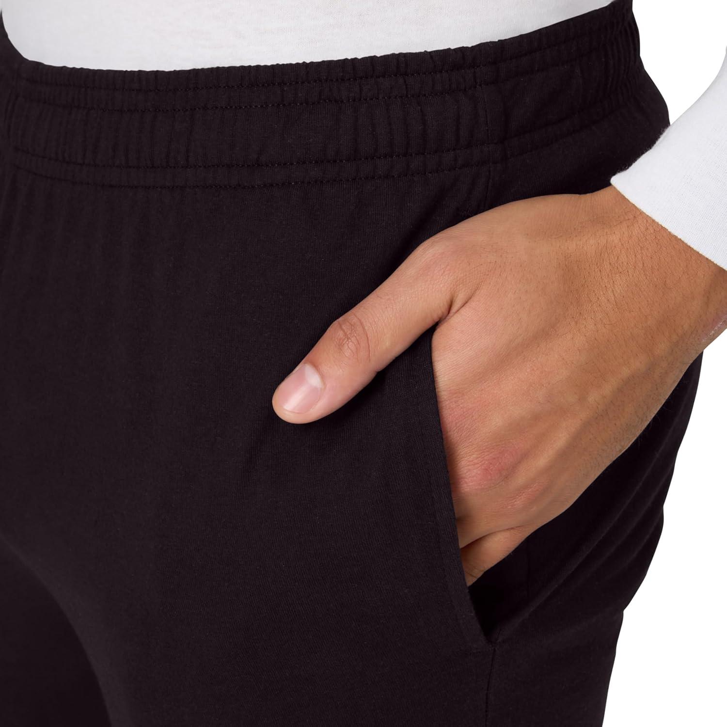 imageHanes Mens Cotton Jersey Jogger Knit Sweatpants with Pockets Jogger Cinched Cuff and Straight LegBlack