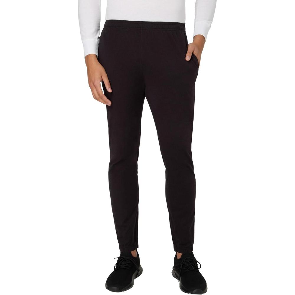 imageHanes Mens Cotton Jersey Jogger Knit Sweatpants with Pockets Jogger Cinched Cuff and Straight LegBlack