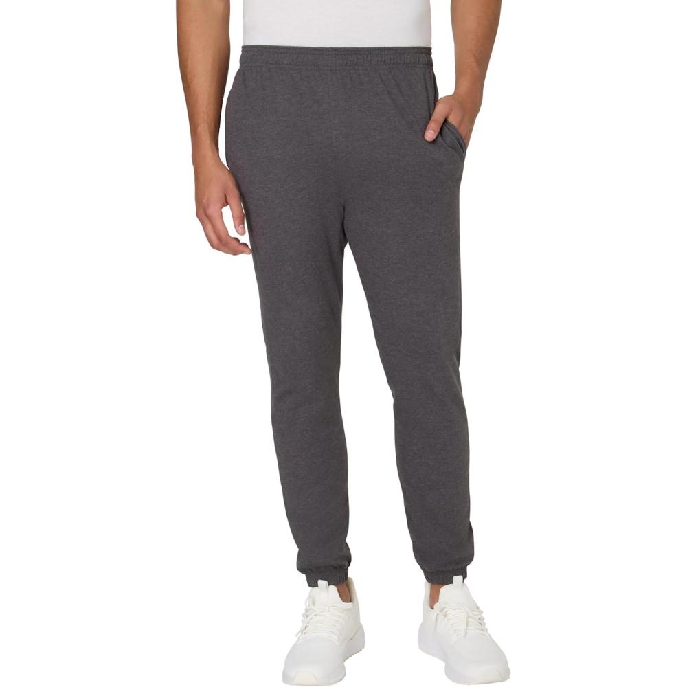 imageHanes Mens Cotton Jersey Jogger Knit Sweatpants with Pockets Jogger Cinched Cuff and Straight LegCharcoal Heather
