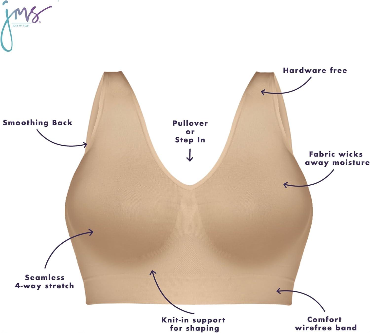 imageHanes Womens Just My Size Seamless Bralette Pure Comfort Light Support Pullover Bra Plus SizesWhite