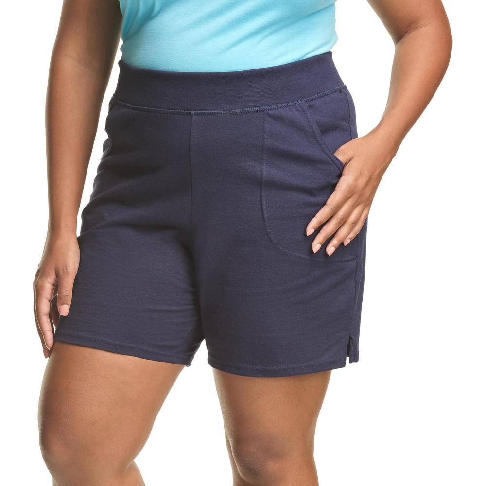 imageHanes Womens Just My Size Cotton Jersey Shorts Plus Size Pullon Gym Shorts 7 inches InseamNavy
