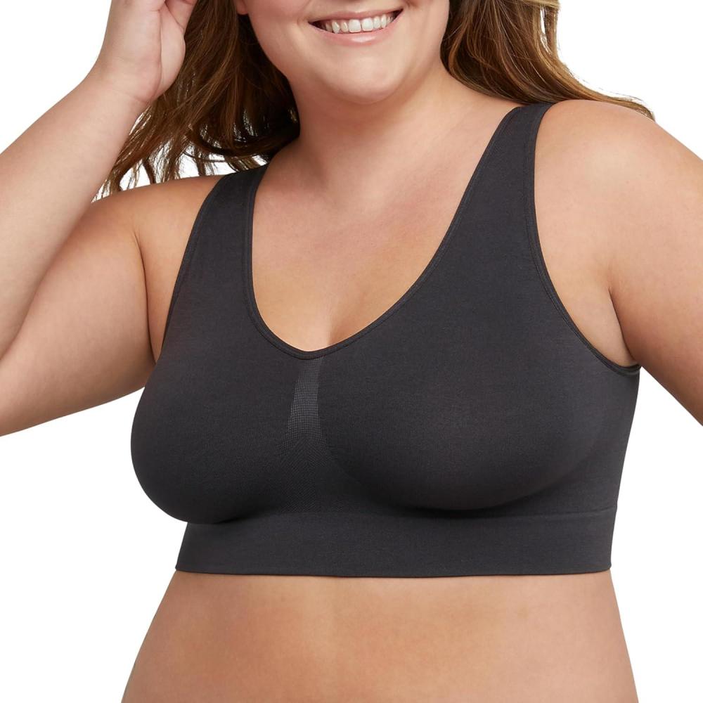 imageHanes Womens Just My Size Seamless Bralette Pure Comfort Light Support Pullover Bra Plus SizesBlack