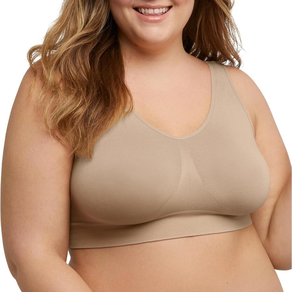imageHanes Womens Just My Size Seamless Bralette Pure Comfort Light Support Pullover Bra Plus SizesNude