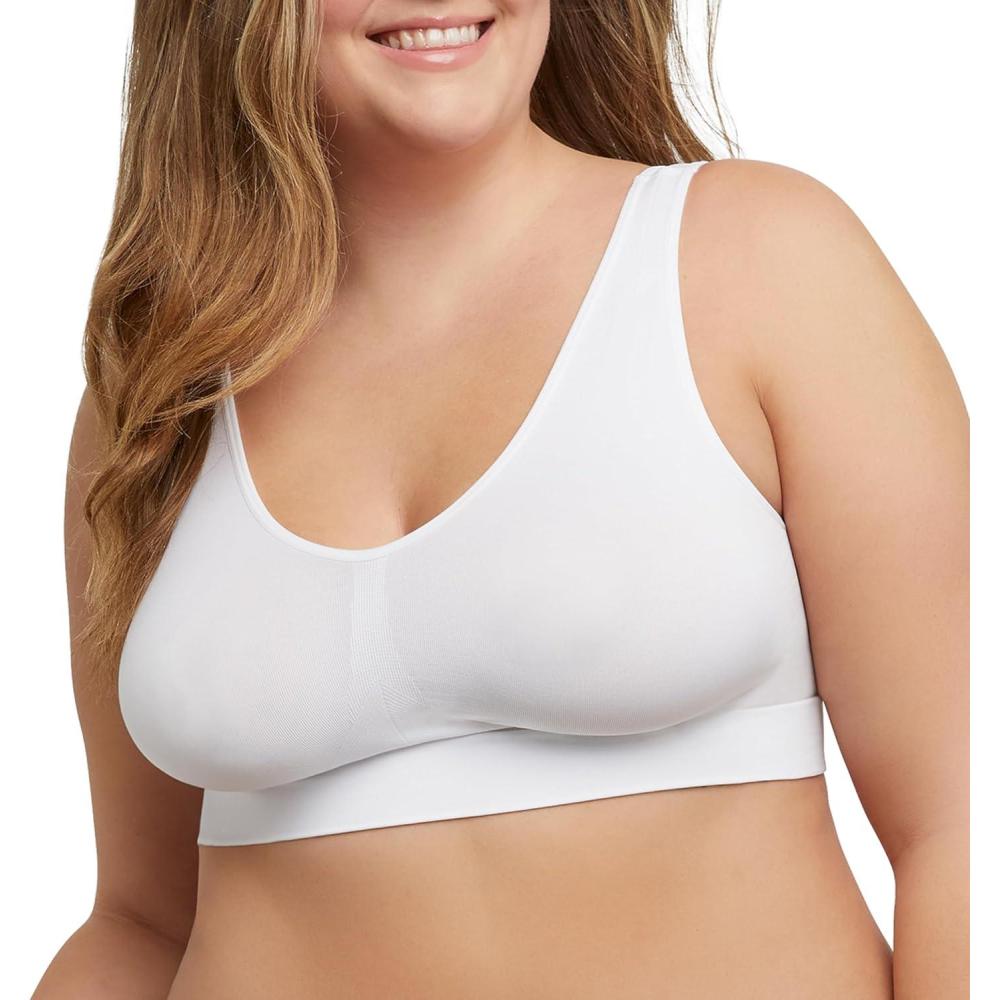 imageHanes Womens Just My Size Seamless Bralette Pure Comfort Light Support Pullover Bra Plus SizesWhite