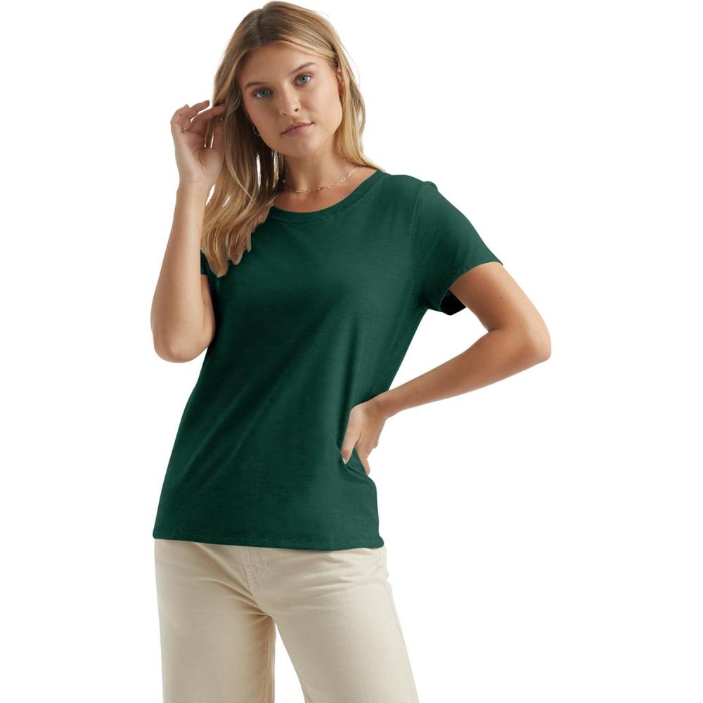imageHanes Womens PerfectT Crewneck TShirt Lightweight Cotton Short Sleeve Tee for WomenDeep Forest
