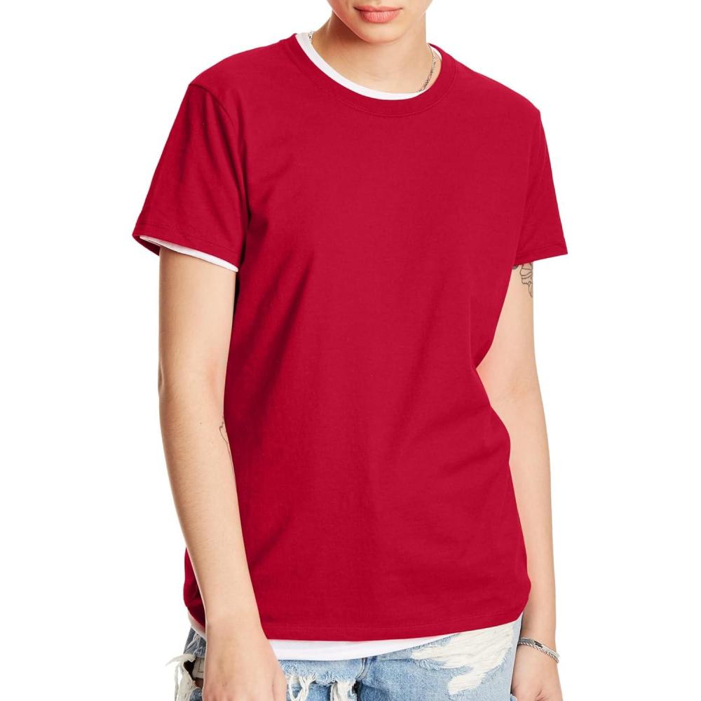 imageHanes Womens PerfectT Crewneck TShirt Lightweight Cotton Short Sleeve Tee for WomenDeep Red