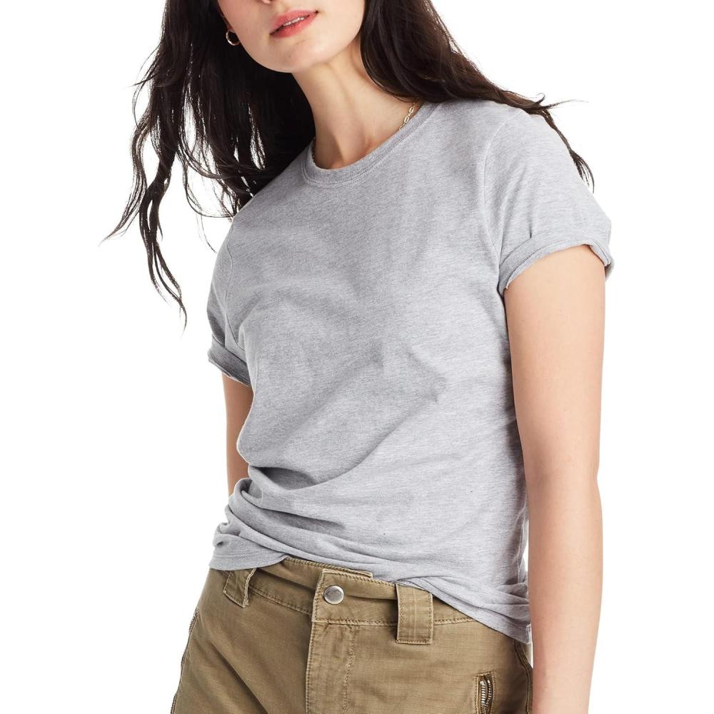imageHanes Womens PerfectT Crewneck TShirt Lightweight Cotton Short Sleeve Tee for WomenLight Steel