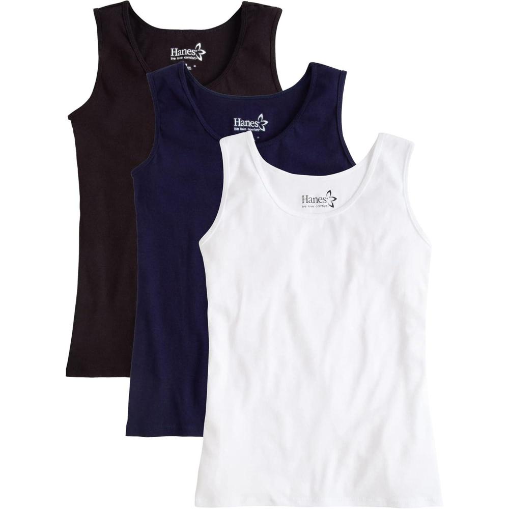 imageHanes Womens Shirts Womens MiniRibbed Cotton Tank Tops Womens Sleeveless TShirts Womens TanksBlack  Navy  White 3 Pack