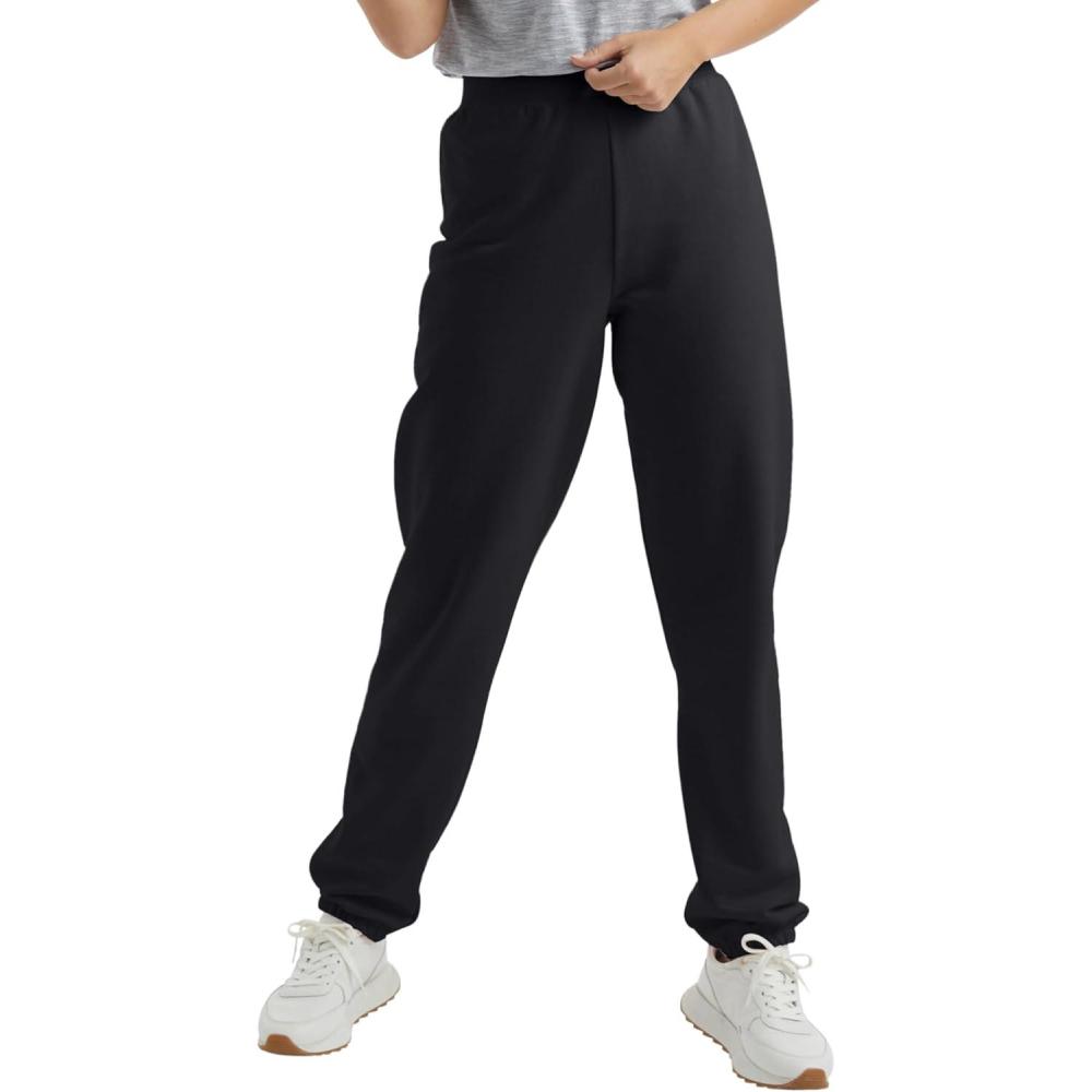 imageHanes Womens Sweatpants EcoSmart Fleece Joggers Pocketless Cinched Leg Sweatpants for Women 30Ebony