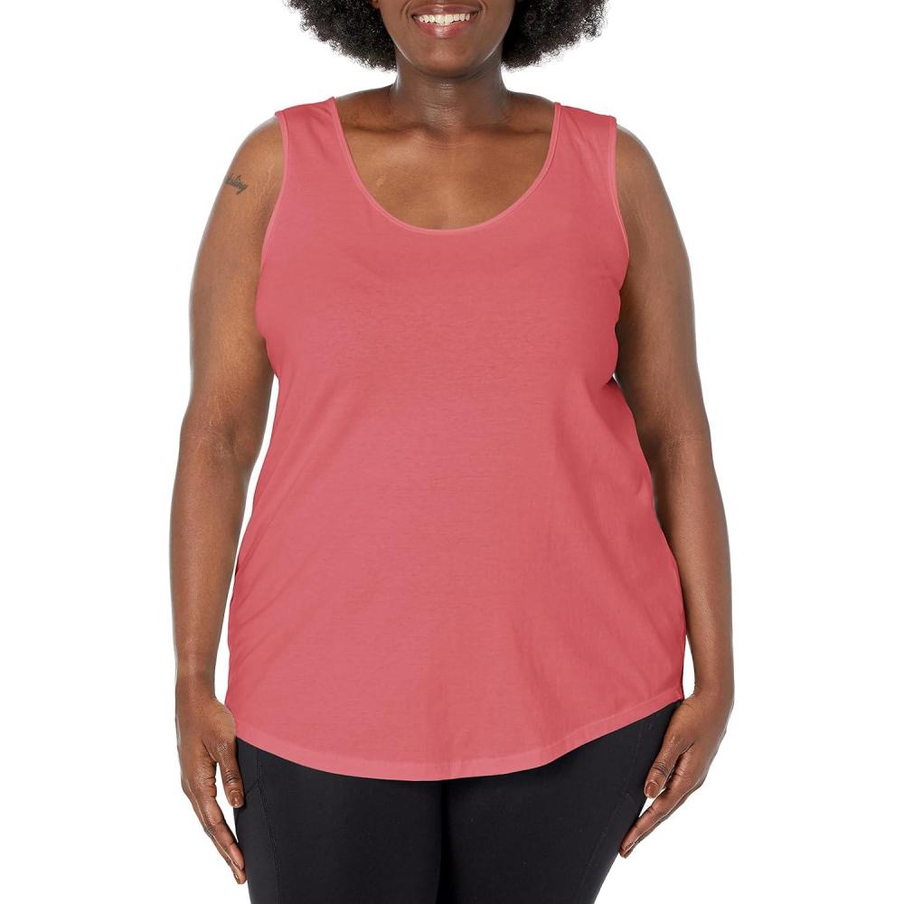 imageJUST My Size Womens Just My Size Plus Size Cotton Jersey Shirttail Tank Top Plus Sleeveless ShirtsBriny Pink