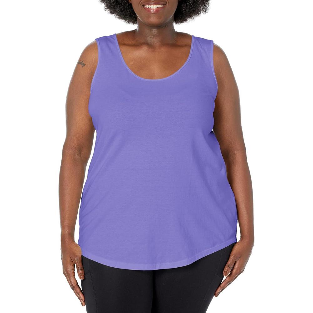 imageJUST My Size Womens Just My Size Plus Size Cotton Jersey Shirttail Tank Top Plus Sleeveless ShirtsPetal Purple