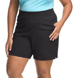 Hanes Women’s Just My Size Cotton Jersey Shorts, Plus Size Pull-on Gym Shorts, 7 inches Inseam(Black)