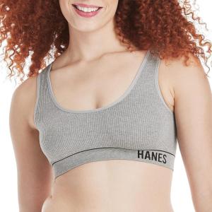 Hanes Womens Originals Seamless Rib Crop Bralette, Wireless Scoop Pullover Bra, ComfortFlex Fit(Heritage Grey Marle)