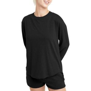 Hanes Womens Originals Tri-Blend Long-Sleeve T-Shirt, Crewneck Tee for Women, Relaxed Fit, Plus Sizes(Black)