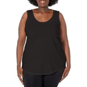 JUST My Size Womens Just My Size Plus Size Cotton Jersey Shirttail Tank Top, Plus Sleeveless Shirts(Black)