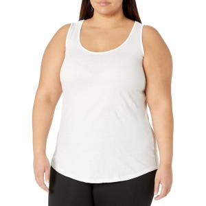 JUST My Size Womens Just My Size Plus Size Cotton Jersey Shirttail Tank Top, Plus Sleeveless Shirts(White)