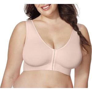 JUST My Size Womens Pure Comfort Front-Close Wireless Bra, Seamless Cooling T-Shirt Bra, Mj1274(Sandshell)