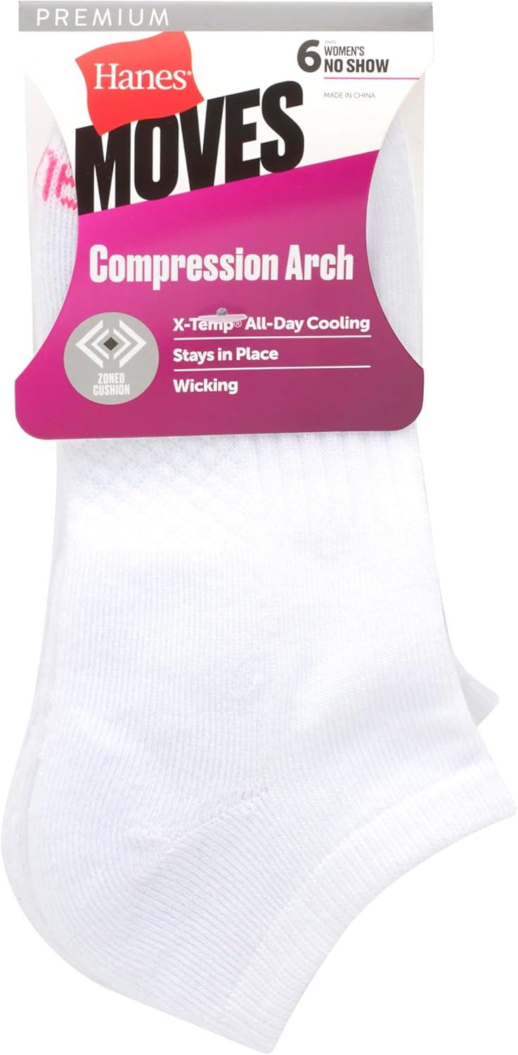 imageHanes Womens Moves No Show Socks Performance Socks for Women XTemp Cushioned with Arch Support 6Packs