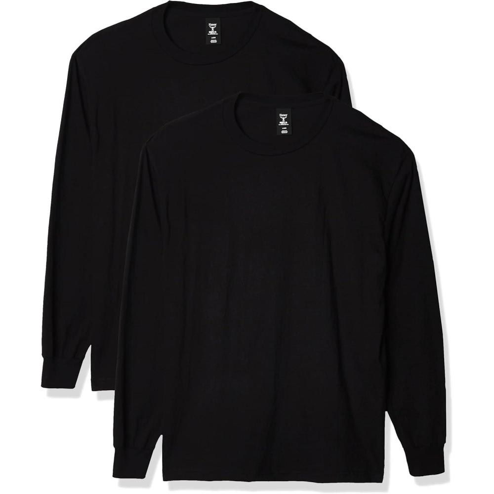 imageHanes Mens Beefy Long Sleeve Shirt 1 or 2 PackBlack  2 Pack
